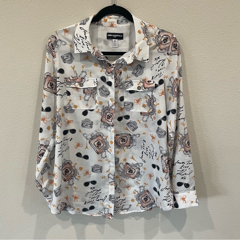 Karl Lagerfeld Signature Print Women's Button Down Blouse